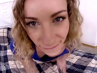 Curly-haired beauty massages sweet pussy in hot VR video